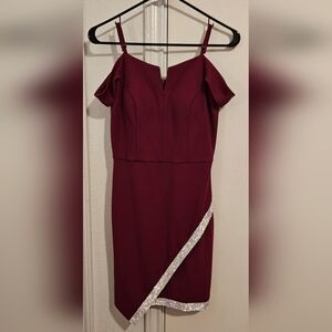BCX Burgundy Asymmetrical Dress with Silver Trim